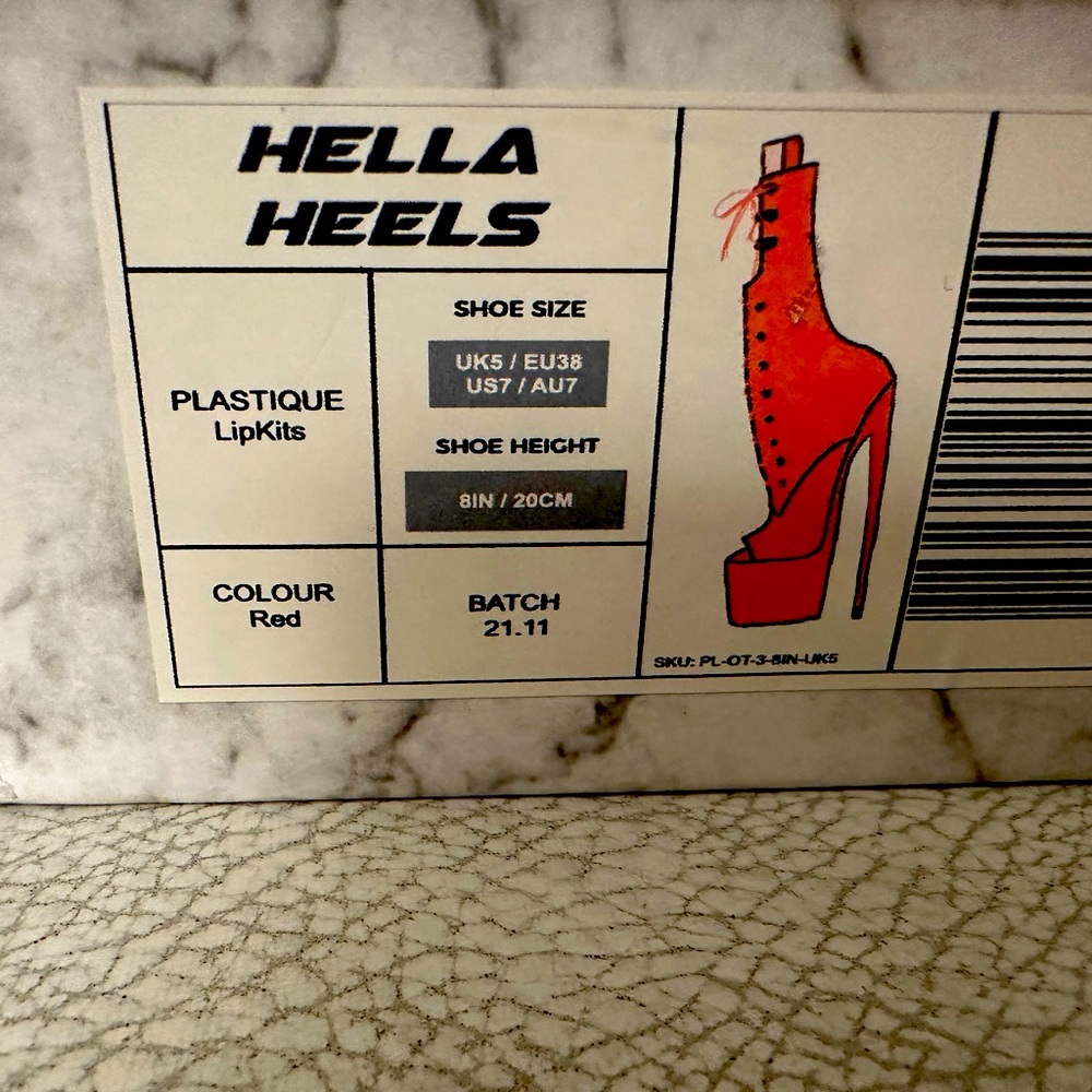 Hella Heels Plastique Lip Kits-RED; Size US7; 8” Heel